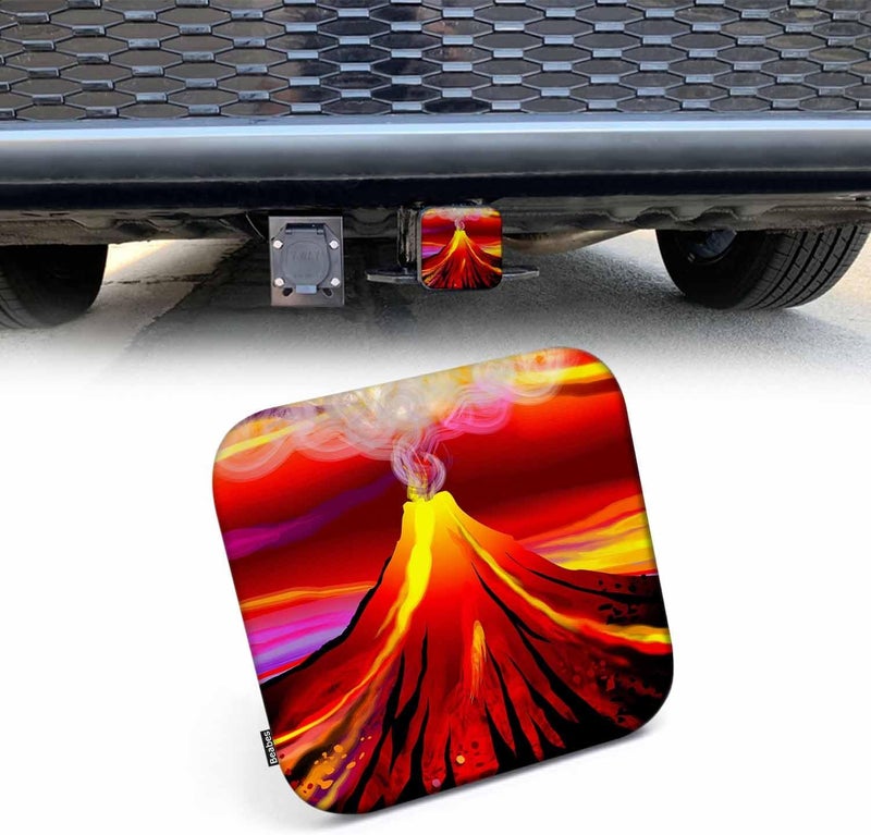 Beabes Tow Hitch Covers Volcano, Volcano Eruption Lava and Smoky Auto 2 Inch Trailer Hitch Cover Plug Cap Insert Receiver Tube Hitch Covers for Most Cars Trucks SUVs, Orange Red - Image 1